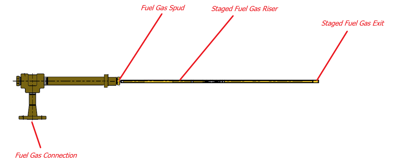 Schematic of the fuel gas spud assembly